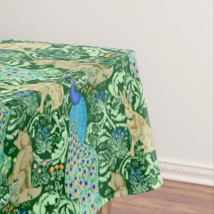 Art Nouveau Peacock Print, Cobalt Blue & Green Tablecloth