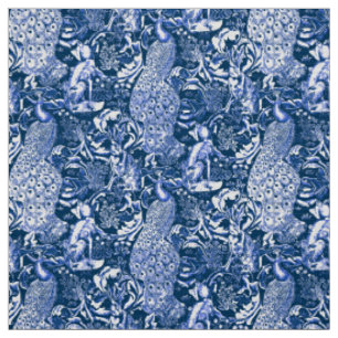 Art Nouveau Peacock Print, Navy and White Fabric