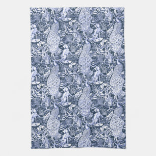 Art Nouveau Peacock Print, Navy and White Kitchen Towel