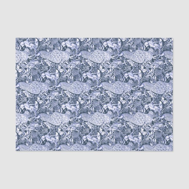 Art Nouveau Peacock Print, Navy and White Tissue Paper (Front)