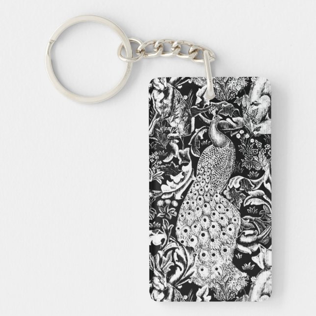 Art Nouveau Peacock Print, noir et blanc (Devant)