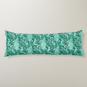 Art Nouveau Peacock Print, Turquoise and Aqua Body Pillow