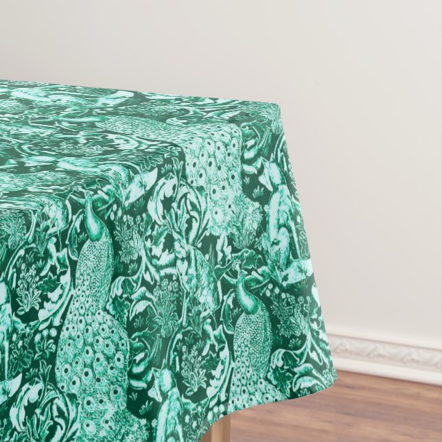 Art Nouveau Peacock Print, Turquoise and Aqua Tablecloth (In Situ)