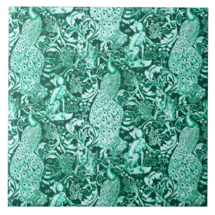 Art Nouveau Peacock Print, Turquoise and Aqua Tile