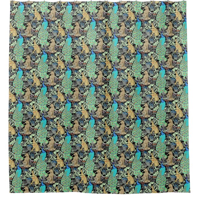 Art Nouveau Peacock Print, Turquoise & Neutrals (Front)