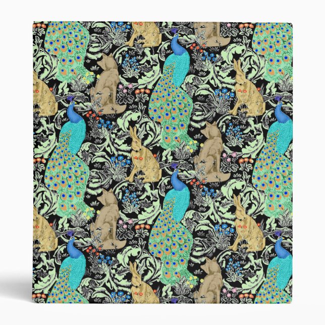 Art Nouveau Peacock Print, Turquoise & Neutrals Binder (Front)