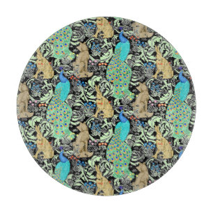 Art Nouveau Peacock Print, Turquoise & Neutrals Cutting Board