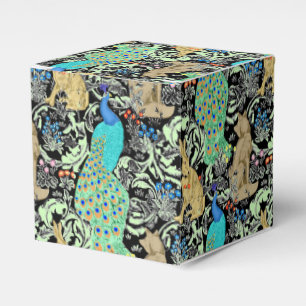 Art Nouveau Peacock Print, Turquoise & Neutrals Favor Box
