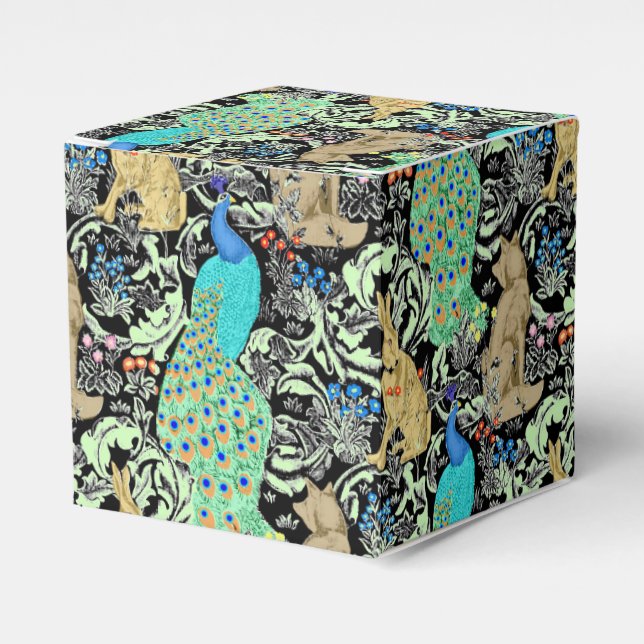 Art Nouveau Peacock Print, Turquoise & Neutrals Favor Box (Front Side)