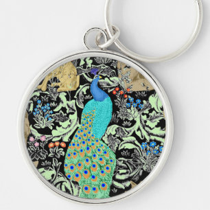 Art Nouveau Peacock Print, Turquoise & Neutrals Keychain