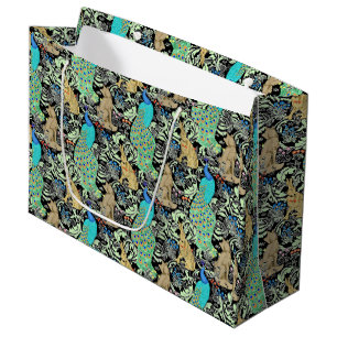 Art Nouveau Peacock Print, Turquoise & Neutrals Large Gift Bag