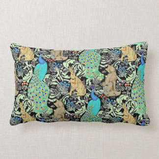 Art Nouveau Peacock Print, Turquoise & Neutrals Lumbar Pillow