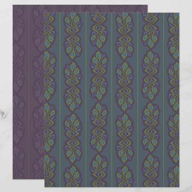 Art Nouveau Peacock Scrapbook Paper (Front/Back)