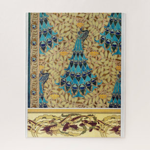 Art nouveau peacock textile deco verneuil blue  jigsaw puzzle