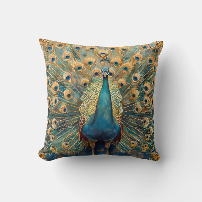 Art Nouveau Peacock Throw Pillow (Front)