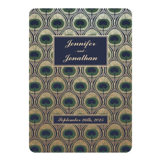 Art Nouveau Peacock Wedding Invitations Gold Foil