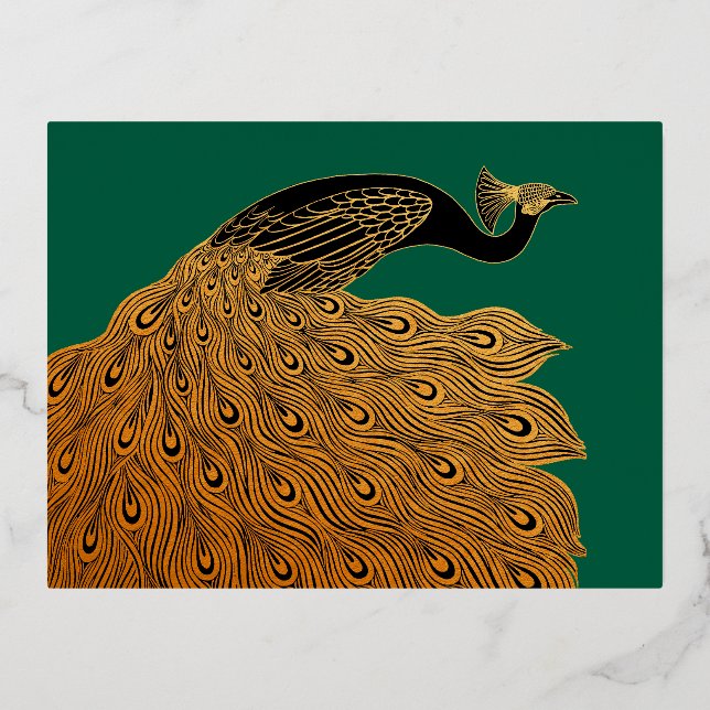 Art Nouveau Peacock Will Bradley Foil Holiday Postcard (Front)
