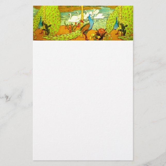 Art Nouveau Peacocks and Swans Stationery (Front)