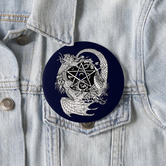 Art Nouveau Pentacle Dragon~button 4 Inch Round Button (In Situ)