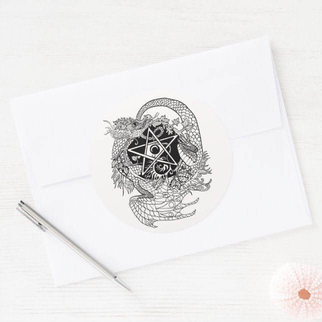 Art Nouveau Pentacle Dragon~stickers Classic Round Sticker (Envelope)
