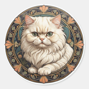 Art Nouveau Persian Cat Classic Round Sticker