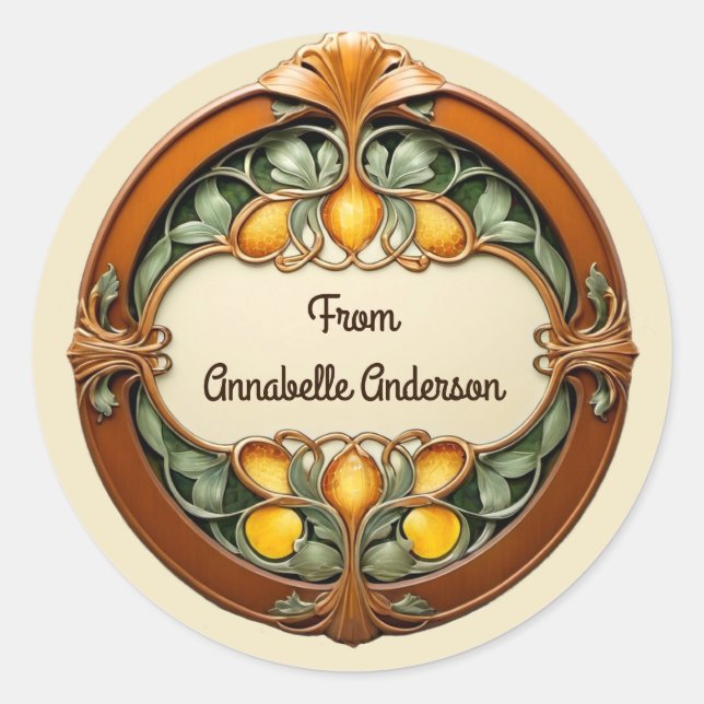Art Nouveau Personalize Classic Round Sticker (Front)