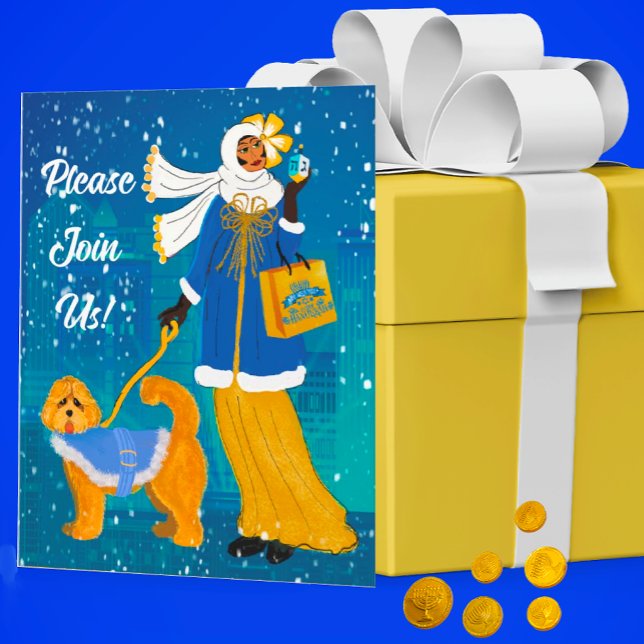 Art Nouveau Personalized Hanukkah Invitation  (It's Hanukkah Party time! Fun Art Nouveau/Art Deco style invitation.)
