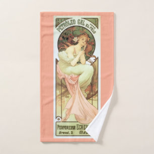 Art nouveau Petroleum gal Madrid alphonse mucha Hand Towel