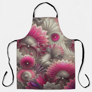 Art Nouveau Pink and Silver Fans Apron