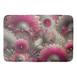 Art Nouveau Pink and Silver Fans Bath Mat
