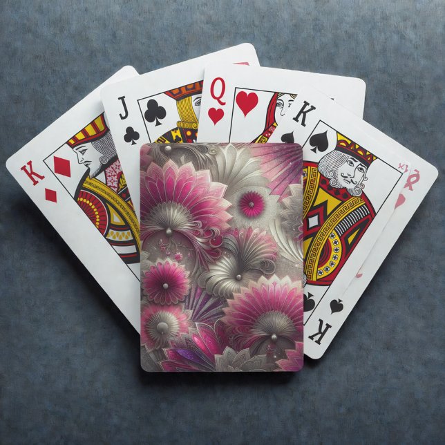 Art Nouveau Pink and Silver Fans Playing Cards (Creator Uploaded)