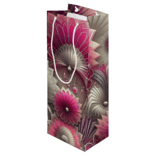 Art Nouveau Pink and Silver Fans Wine Gift Bag