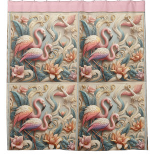Art Nouveau Pink Flamingos Against Floral Pattern