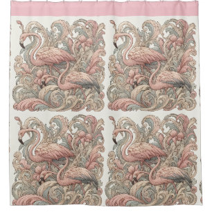 Art Nouveau Pink Flamingos Against Floral Pattern