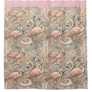 Art Nouveau Pink Flamingos Against Floral Pattern
