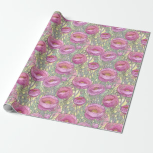 Art Nouveau pink ranunculus Wrapping Paper