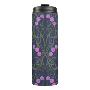 Art Nouveau Pink Roses and Sinuous Stems Thermal Tumbler