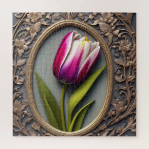 Art Nouveau Pink Tulip, Jigsaw Puzzle
