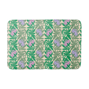 Art Nouveau pink water lilies damask Bath Mat