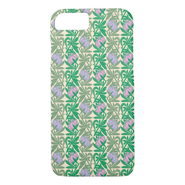 Art Nouveau pink water lilies damask Case-Mate iPhone Case (Back)