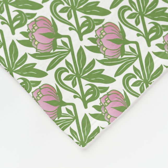 Art Nouveau pink water lilies wallpaper Fleece Blanket (Corner)