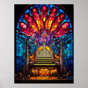 Art Nouveau Pipe Organ Stained Glass Design Poster