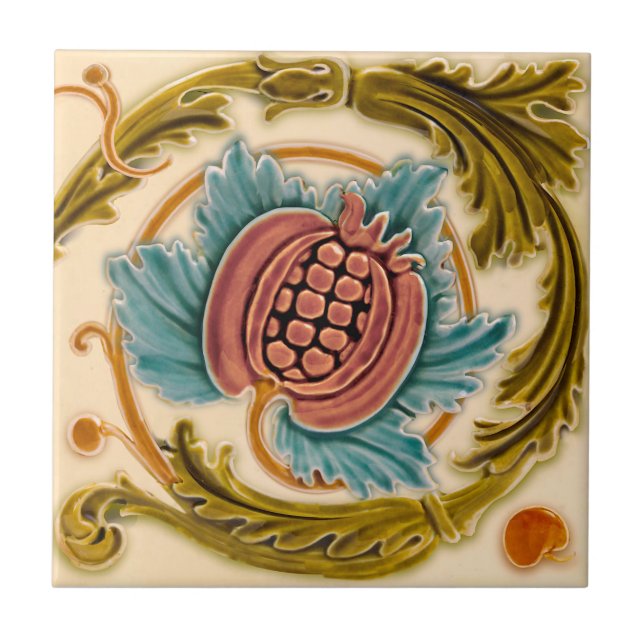 Art Nouveau Pomegranate Faux Relief Antique Repro Tile (Front)