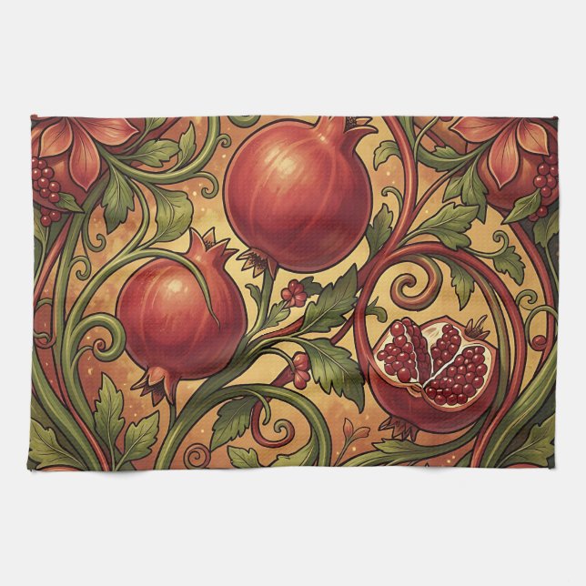 Art Nouveau Pomegranate Ornamental Pattern Kitchen Towel (Horizontal)
