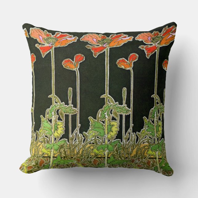 Art Nouveau Poppies 1901 Throw Pillow (Front)