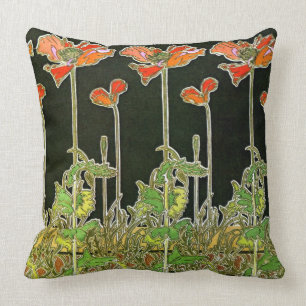 Art Nouveau Poppies 1901 Throw Pillow