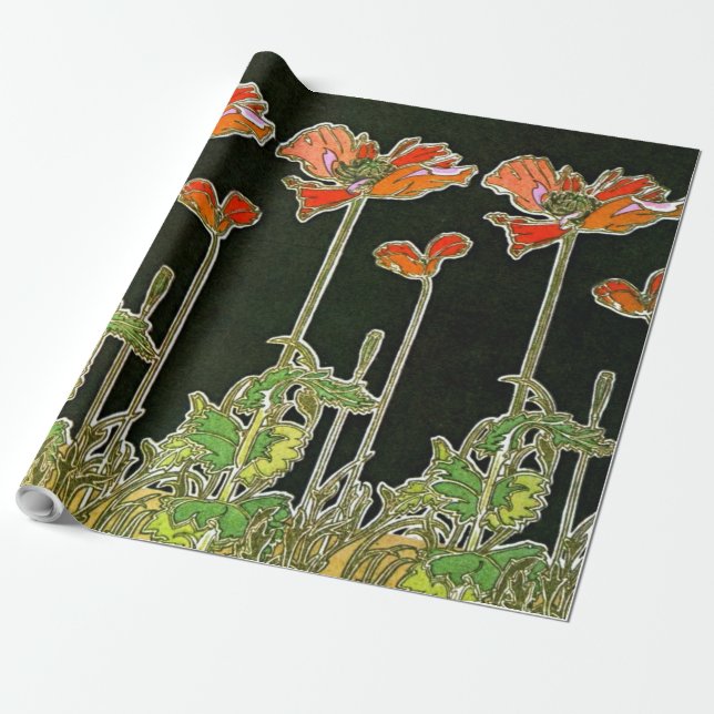 Art Nouveau Poppies 1901 Wrapping Paper (Unrolled)