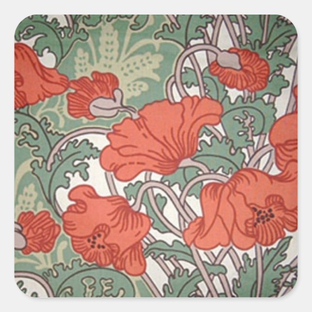 Art Nouveau Poppies Square Sticker (Front)