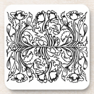 Art nouveau poppy floral black white elegant  coaster