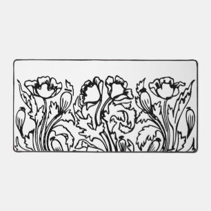 Art nouveau poppy floral black white elegant desk mat